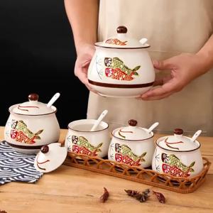 xpkQ Japanese Style Oil Tank High Temperature Resistant Seasoning Can Kitchen Ceramic Storage Salt Tank Spice Jar 8N6Y2