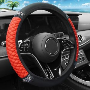 Cubic embroidery handlebar cover Diamond Pu Leather Elasticized Car Steering Wheel Cover
