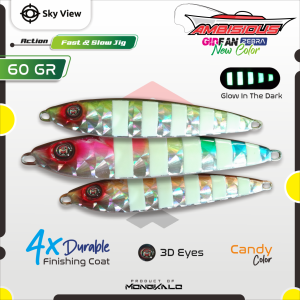 Umpan Metal Jig 60 Gram MONGKALO AMBISIOUS GID Zebra Glow In The Dark Sisik Besar Micro Jig 60g 60gr