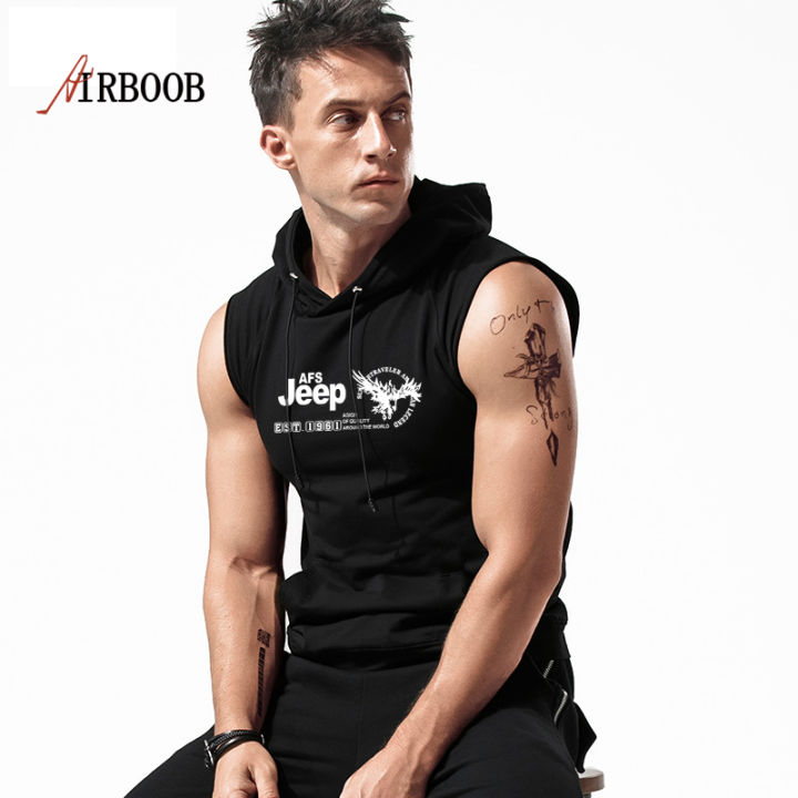 Sleeveless vest for men cut sleeves summer sports hooded trend