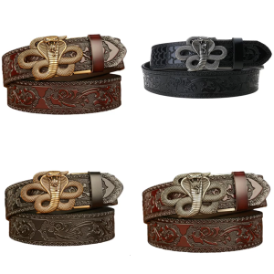 Retros Styles Belt Comfortable Cobras Pattern Waist Belt Leather Men Belt for Casual Settings