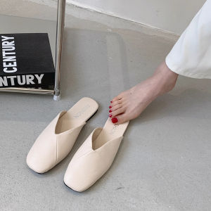 [Free Shipping] Plus-Size WomenS Open-Toe Slippers For Outdoor Wear 2025 Summer Flat Sandals Square-Toe Mules Beach Half-Slippers