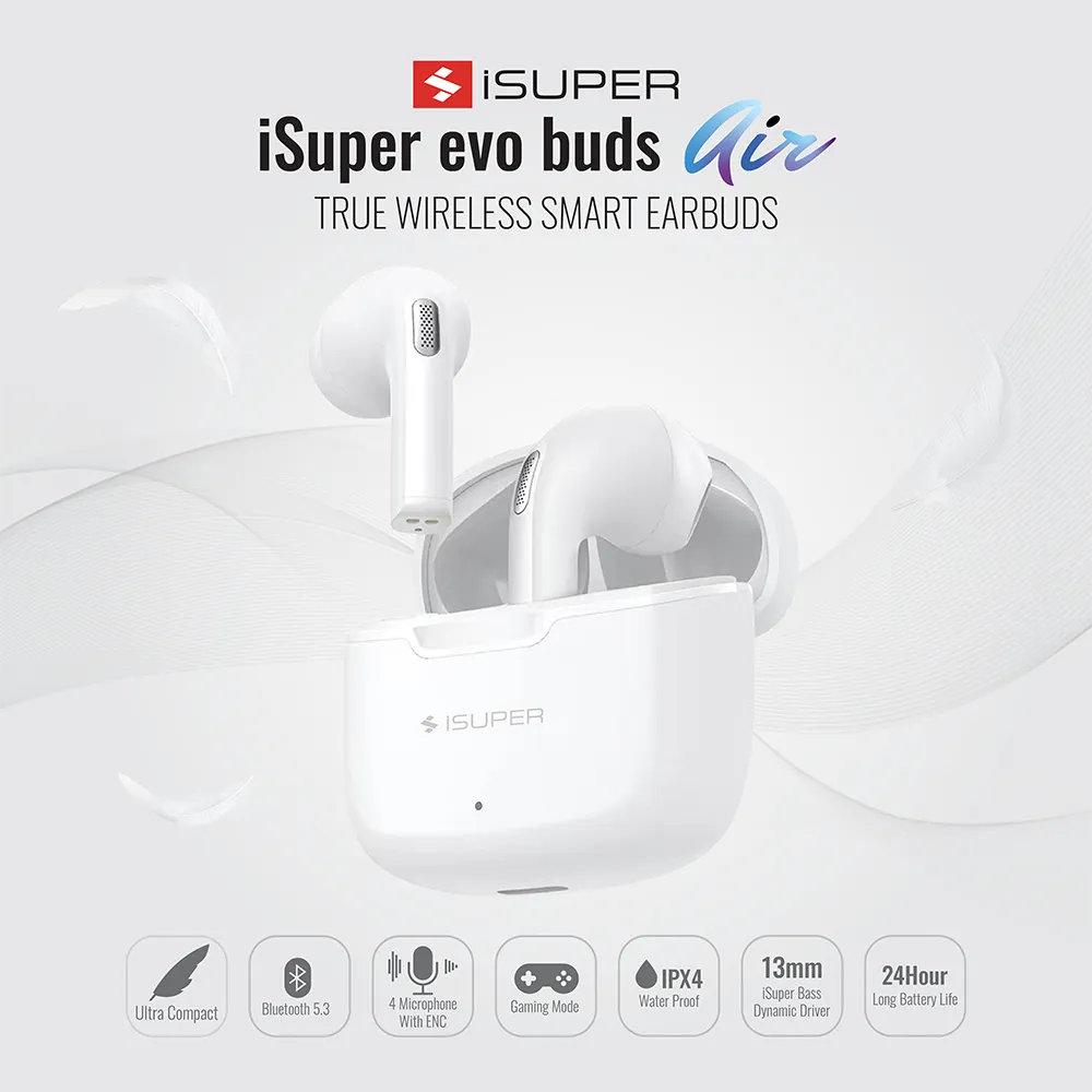 iSuper Evo Buds Air หูฟังไร้สาย Bluetooth 5.3 หูฟังใส่วิ่ง มี Game Mode