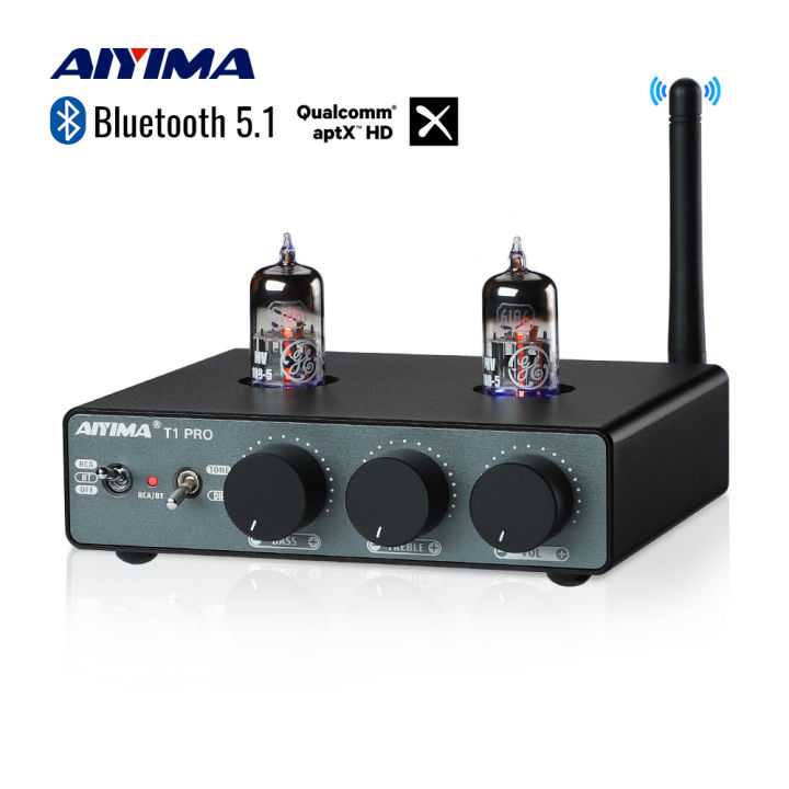 AIYIMA T1โปร6186หลอดพรีแอมป์พร้อมแอมพลิฟายเออร์สุญญากาศ5.1บลูทูธ QCC3040หลอดสุญญากาศ APTX-HD ควบคุมโทนเสียงแหลมเบส