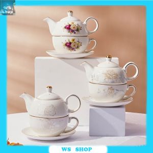 ชุดกาน้ำชาสไตล์อังกฤษย้อนยุคแก้วชาเซรามิกพิมพ์ลายถ้วยชาสำหรับใส่กาแฟถ้วยคลาสสิกสไตล์ยุโรปและจานรองภาชนะสำหรับดื่ม