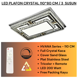 LAMPU PLAFON CRYSTAL PERSEGI PANJANG 3SUSUN 50CM 3WARNA FREE REMOT CEILING LIGHT 1M MEWAH FULL KACA