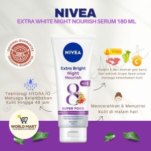NIVEA Body Serum Extra Bright Night Nourish Vit E 180ml - Merawat & mencerahkan kulit di malam hari