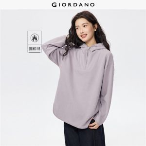 GIORDANO Women Hoodies Polar Fleece Half Placket Fashion Hoodies Windproof Drop Shoulder Warm Casual Loose Hoodies 05322802