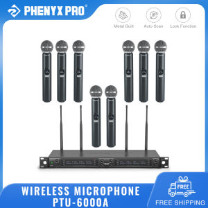 Phenyx Pro PTU-6000A 8-Channel UHF Wireless Microphone System 8 Handheld Dynamic Microphones Auto Scan 8x40 Adjustable UHF Channels 328ft US Plug Microphone for Singing Church Karaoke Stage Live Show Wedding