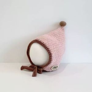 SKJK Warm Pointed Elf Hat Fleece Lined Knit Material Knit Beanie Baby Tie-on Style Pom Pom Hat For Infant Boys Girls