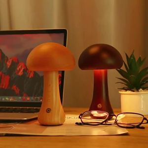 Wooden mushroom lamp for bedside ambiance a high-end night light for sleep and waking moments LED Mushroom charging desk lamp is quiet