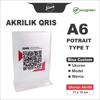 Akrilik Tempat Brosur A6 / Acrylic Tent Card Holder Stand / Qris Stand / Tempat Kertas 2 sisi A6 Type-T Potrait Tegak Berdiri