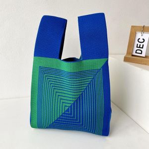 ALEXIS BAGS Plaid Shopping Bags Casual Color Niche Design Women Girls Knit Handbag Tote Bag Knot Wrist Bag Handmade