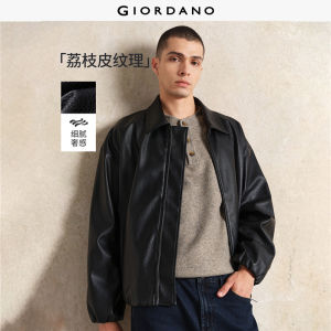 Giordano Men Notched collar loose pu leather jacket Free Shipping 18075825