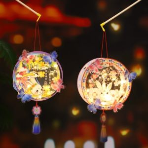 WISH BOUTIQUE DIY Craft Kit Mid-Autumn Festival Lantern LED Glowing Transparent Handheld Rabbit Lantern Traditional Luminous Light-Up Bunny Lantern Party Decoration