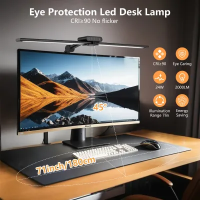 LED Double Head Desk Lamp 24W Architect Gooseneck Light Auto Dimming Timmer Touch Control 5 Color Modes Reading Table Clip Lamp
