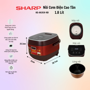 Nồi Cơm Điện Cao Tần Sharp KS-IH122V-BK/KS-IH191V-RD/KS-IH191V-GL/ KS-IH191V-BK 1.2 Lít - Nồi Cơm Điện Nắp Gài Tiện Dụng - Hàng Chính Hãng