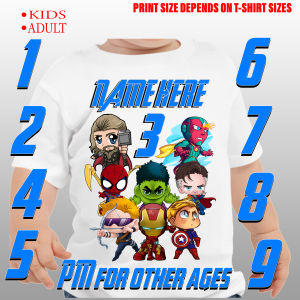 AVENGERS 2 PERSONALIZED / CUSTOMIZED BIRTHDAY DESIGN COMFORTABLE COTTON SPANDEX T-SHIRT  FABRIC SUBLIMATION HIGH QUALITY PRINT  NAME AND AGE KIDS AND ADULT