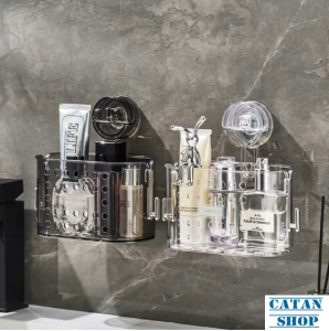 Kệ Dán Tường Đựng Mỹ Phẩm Nhà Tắm Nhà Bếp Nhựa Trong Suốt Cao Cấp – Siêu Bám Siêu Tiện Dụng GD909-MocCK-KhayDD