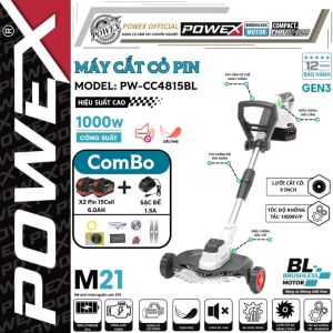 Máy cắt cỏ POWEX PW-CC4815BL – Công suất 1000W lưỡi cắt 9 inch mô-tơ không chổi than hiệu suất cao