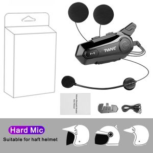 E1 Motorcycle Helmet Bluetooth 5.0 Intercom Headset 1000M Waterproof Wireless Handsfree Call Mic Interphone Headphone for 2 Riders Intercommunication