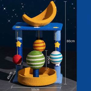 Teekland Cat Scratching Post with Bed Small Starry Sky Cat Tree for Kittens Cat Scratch Post With Sisal Wrapped Moon Shaped Soft Perch & Cute Toys Ball