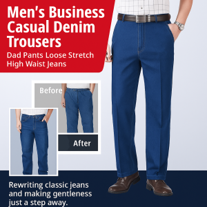 Mens high waist dad pants middleaged men casual denim pants
