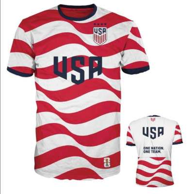 USA National Team 2026 FOOTBALL T-SHIRT Custom Name Number Wavy Flag Print Soccer Shirt, USA-002