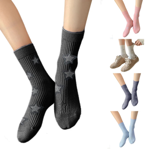 Nhật Bản Hàn Quốc Phụ Nữ Cotton tất kiểu vận động viên Harajuku Thẩm Mỹ họa tiết ngôi sao xuân thu Trung Ống Bê Vớ Hàng dệt kim