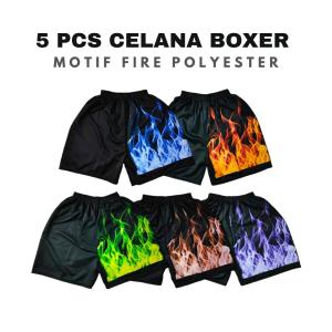 5 Pcs Celana Pendek Kolor Santai Boxer Pria Wanita Motif Fire Api Polyester