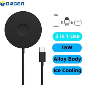 INOVAGEN Transparent Magsafe 15W Wireless Charger Pad with Breathing lightDesk C Port Charging Dock10W15W Fast Charging Station Suit For Phone and AndroidEarbuds