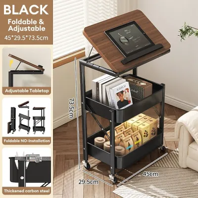 BMZAR Utility Trolley Cart Organizer Rack kitchen Storage Rack with Wheels Bedside Cabinet Bedside Table