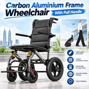 9.6KG Lightweight Foldable Wheelchair Kerusi Roda with Pull Handle | 47CM Seat Width |4-Spring Shock Absorption | Aluminium Alloy Frame