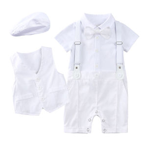 3PCS Shirts Set For Baby Gentleman First Birthday Dress Boy One Piece Crawler Dress Children Shirt