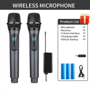 Professional UHF Wireless Rechargeable Microphone Dual Handheld Mic with ReceiverDynamic Microphone Plug and Play 6.5MM 50M na distansya ng pagtanggap 700mhz for Singing Karaoke