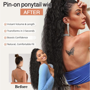 🔥HOT🔥 Put it on in 1 second⚡ Pin-on ponytail wig Fluffy wavy ponytail Water wave long curly hair High top fluffy ponytail wig Natural wave pin-on wig Volume-enhancing water wave hair extension