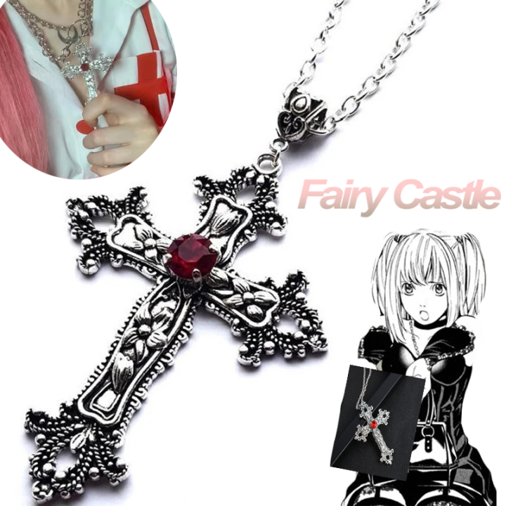 【Fairy Castle】Punk Crystal Cross Pendant Necklace Unisex Gothic