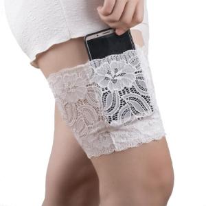 กระเป๋าสตางค์ Garter รัดต้นขาลายดอกไม้หรูหราสำหรับผู้หญิงกระเป๋าใส่โทรศัพท์ซิลิโคนกันลื่นสายรัดขายืดหยุ่นอุปกรณ์แต่งงาน