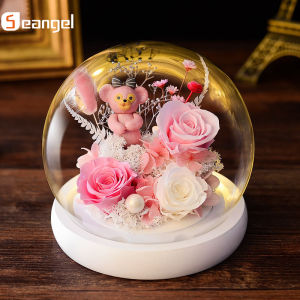 Seangel Newest Valentines Day gifts for 520 Confession Day Gifts Box of immortal Flower Bear Confessions for Girlfriend Birthday Gift for Boyfriend Dried Flower Arts and Crafts The Collection Creative Wedding Dress Commemoration Home Decoration