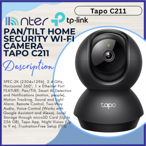 TP-LINK PanTilt Home Security Wi-Fi Camera SPEC 2K (2304x1296) 2.4 GHz Horizontal 360 Tapo C211