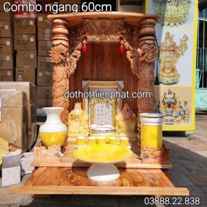 Combo bộ bàn thờ thần tài ông địa gỗ xoan ngang 60cm mẫu mới rất đẹp