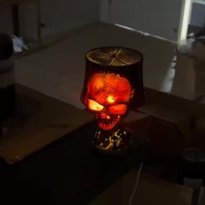 {READY STOCK}Halloween Lava Stone Skull Lamp Skull Desk Lamp With Spooky Led Light For Halloween Party Mantel Decoration Unique Room Accent