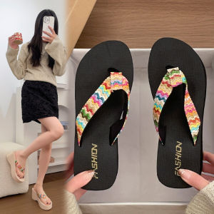 [Free Shipping] Fashionable And Versatile WomenS Flip-Flops Platform Sandals Wedge-Heeled Thick-Soled Sandals For Summer Beach Wear Medium-Heeled Vacation Slippers