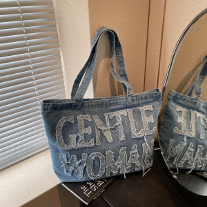 GentleWoman Washed Denim Tote Bag Arrival Embroidered Letter Fashion Casual Women Shoulder Handbag