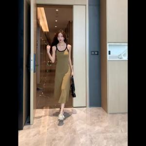 Ammin 2024ชุดเดรสผ้าพันสะโพกเปลือยหลังคอวีแนวชุดเดรสถักคอวีแนวไขว้ของผู้หญิงแฟชั่นใหม่ฤดูร้อนของฝรั่งเศส