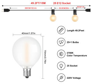 G40 Led Mờ Đèn dây 7.6M 10M 15M Ngoài Trời Pation Đèn Không Thấm Nước Tiết Kiệm Năng Lượng Trang Trí Đèn dây cổ tích Đèn dây Cho Đảng Kỳ Nghỉ Đám Cưới Sân Sau Vòng Hoa