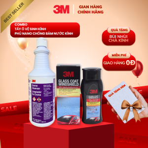 [ Tặng miếng tẩy ố không xước]  Bộ dung dịch vệ sinh kính tẩy ố cặn canxi và chống bám nước kính 3M™ .Vệ sinh kính 2 bước tiết kiệm - hiệu quả ngay