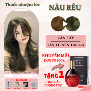 Thuốc nhuộm tóc màu Nâu Rêu - Cần tẩy / Nhuộm tóc tiện lợi tại nhà - Tặng kèm oxi trợ nhuộm