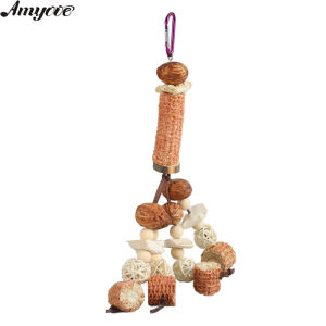 Amyove Parrot Hanging Chewing Toys Corn Cob Rattan Ball Molar Treats Toy Bird Cage Accessories For Relieve Boredom