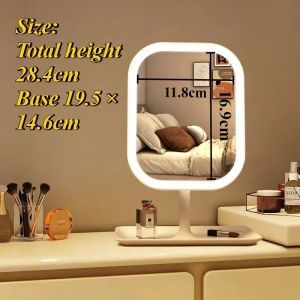 Sacesr Led Light Makeup Mirror Aesthetics Smart Dressing Table Mirror Portable Mirrors with Light Bedroom Student Dormitory Desk Decor H8M4T